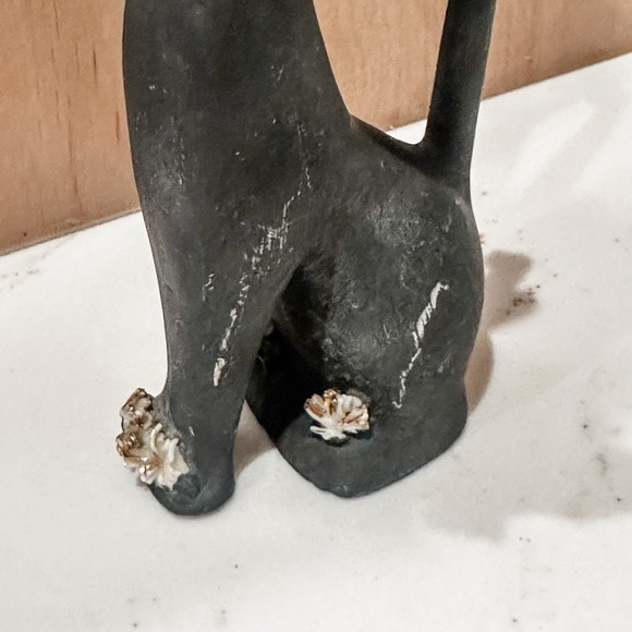 Vintage Geo Z Lefton Matte Black Spaghetti Cat Vase Rhinestone Eyes 7" Figural - Picture 5 of 8
